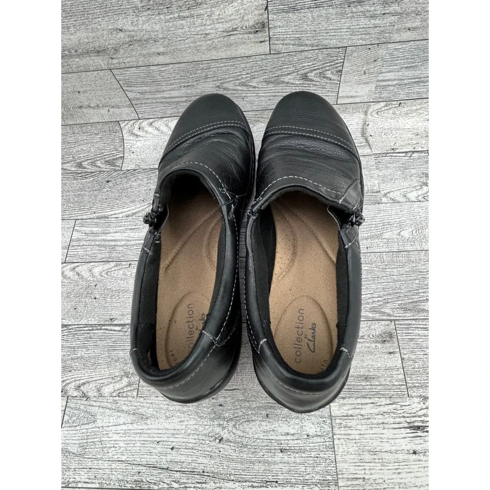 Clarks‎ Collection Black Leather Slip On Zip Comfort Shoes Womens 7.5 M